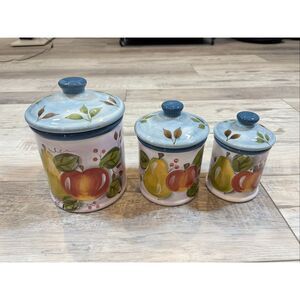 Vintage Ceramic Black Forest Fruits Canisters Jars Set of 3